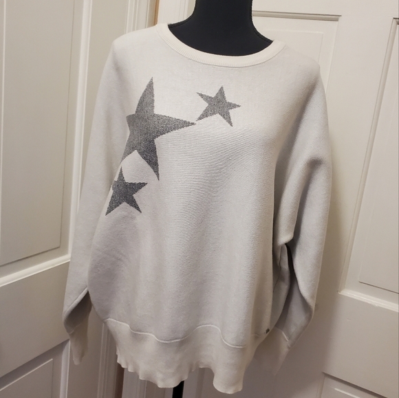 DKNY White with Silver Stars Heavy Knit Sweater Size Large - Picture 1 of 11